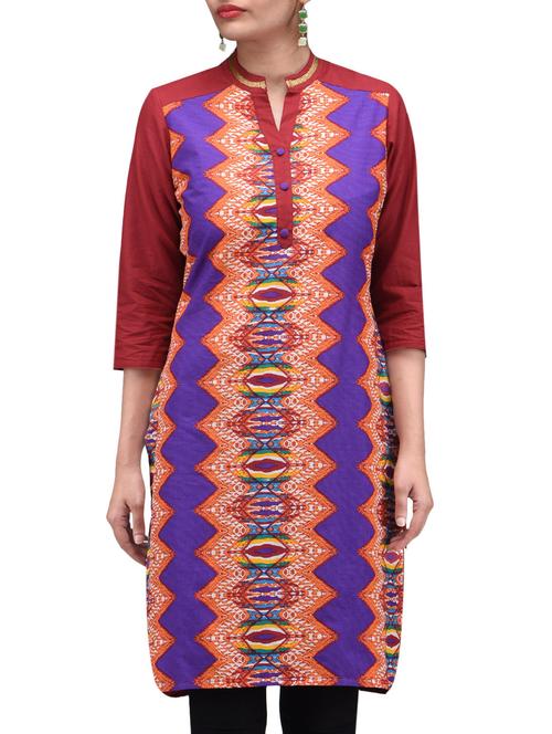 red,multi rayon straight kurta - 1161016 - Very Small Image - 1
