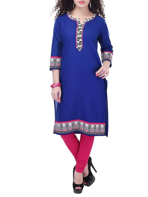 dark blue printed cotton kurta - 11615227 - Very Small Image - 1