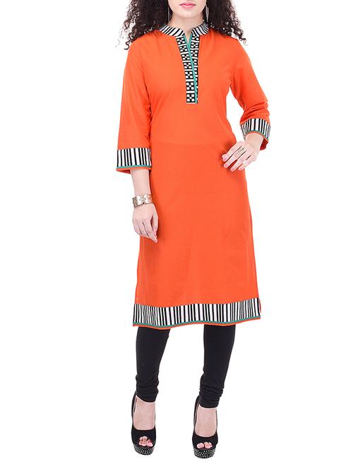 orange printed cotton kurta - 11615243 - Very Small Image - 1