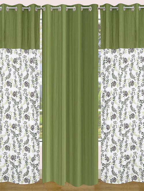 set of 3 cotton floral printed curtain - 11625351 - Very Small Image - 1
