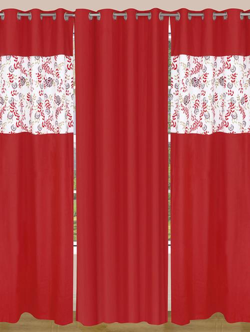 set of 3 cotton floral printed curtain - 11625352 - Very Small Image - 1