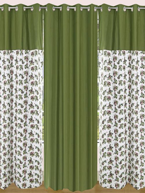 set of 3 cotton floral printed curtain - 11625356 - Very Small Image - 1