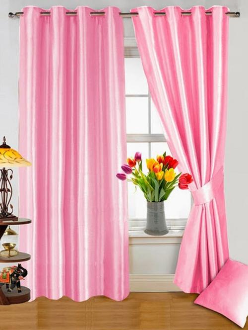 set of 4 plain pink curtain & cushion combo - 11625364 - Very Small Image - 1