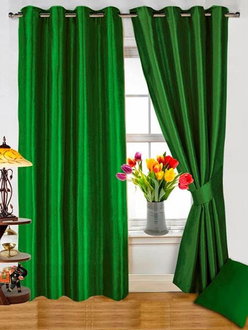 set of 4 plain green curtain & cushion combo - 11625366 - Very Small Image - 1