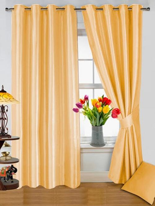 set of 4 plain beige curtain & cushion combo - 11625369 - Very Small Image - 1