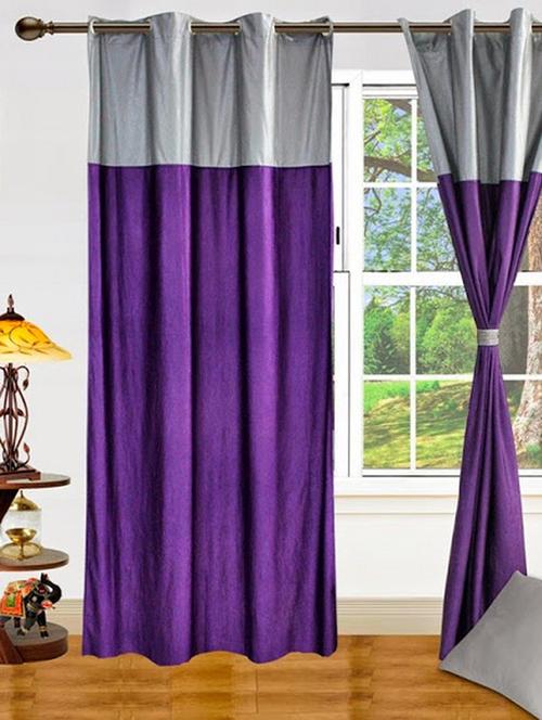 set of 4 silver purple curtain & cushion combo - 11625375 - Very Small Image - 1