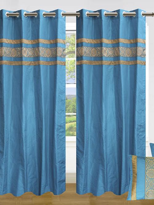 set of 4 ethnic curtain & cushion combo - 11625403 - Very Small Image - 1