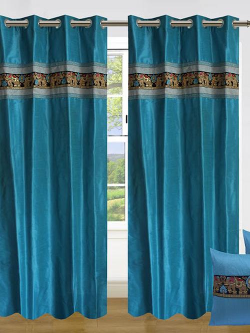 set of 4 ethnic elephanet curtain & cushion - 11625411 - Very Small Image - 1