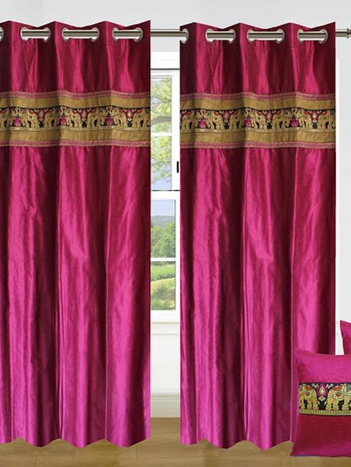 set of 4 ethnic elephanet curtain & cushion - 11625412 - Very Small Image - 1
