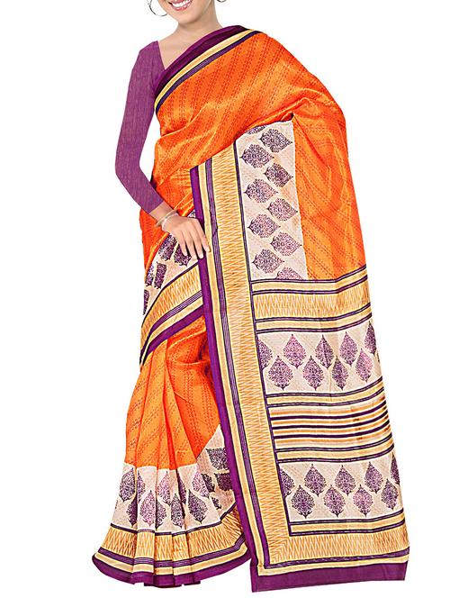 orange cotton printed saree - 11627402 - Very Small Image - 1