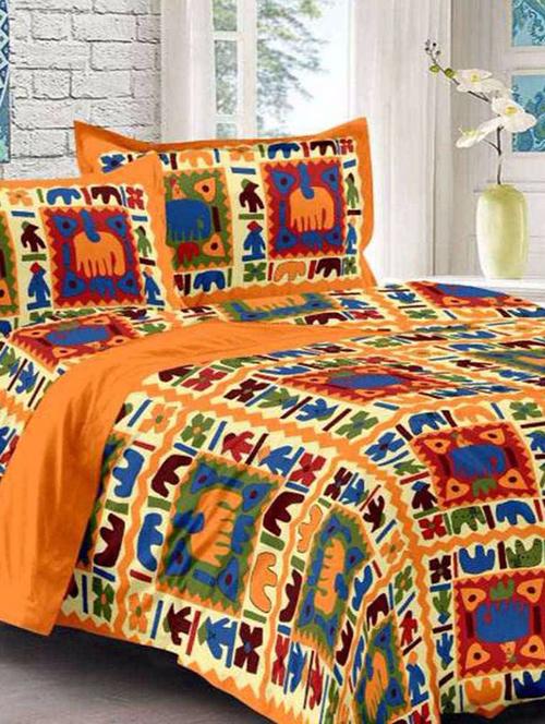divy fusion fashion multicolored rajasthani printed double bedsheet with 2 matching pillow cover - 11630442 - Very Small Image - 1