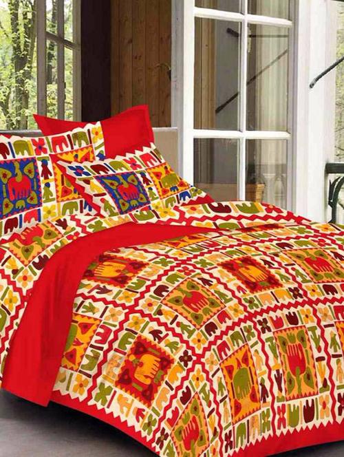 divy fusion fashion multicolored rajasthani printed double bedsheet with 2 matching pillow cover - 11630463 - Very Small Image - 1