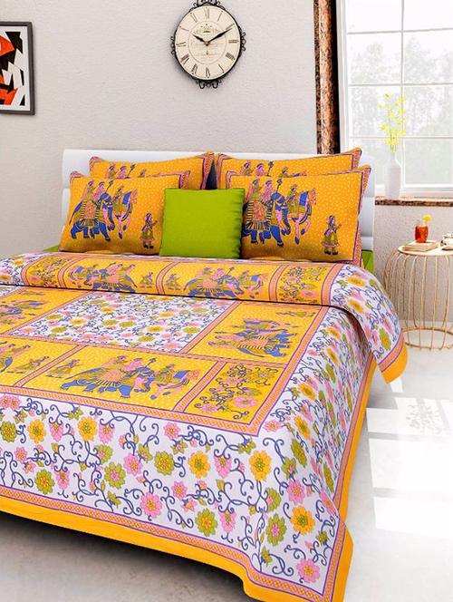divy fusion fashion multicolored rajasthani printed double bedsheet with 2 matching pillow cover - 11630475 - Very Small Image - 1