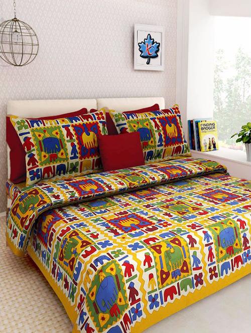 divy fusion fashion multicolored rajasthani printed double bedsheet with 2 matching pillow cover - 11630482 - Very Small Image - 1