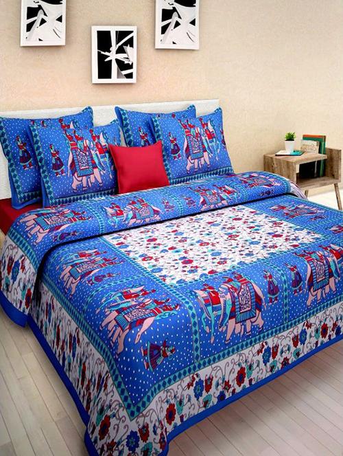 divy fusion fashion multicolored rajasthani printed double bedsheet with 2 matching pillow cover - 11630521 - Very Small Image - 1