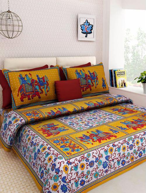divy fusion fashion multicolored rajasthani printed double bedsheet with 2 matching pillow cover - 11630532 - Very Small Image - 1