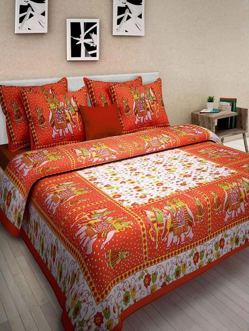 divy fusion fashion multicolored rajasthani printed double bedsheet with 2 matching pillow cover - 11630569 - Very Small Image - 1