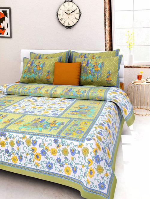 divy fusion fashion multicolored rajasthani printed double bedsheet with 2 matching pillow cover - 11630570 - Very Small Image - 1