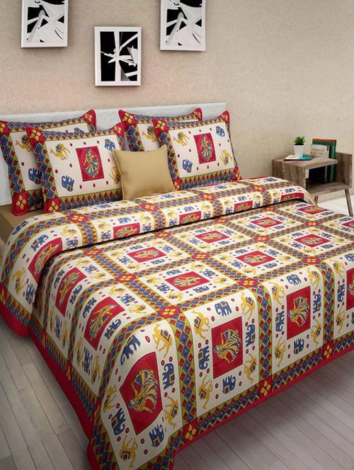 divy fusion fashion multicolored rajasthani printed double bedsheet with 2 matching pillow cover - 11630595 - Very Small Image - 1