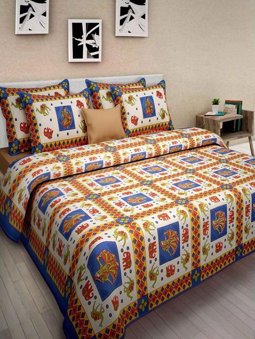 divy fusion fashion multicolored rajasthani printed double bedsheet with 2 matching pillow cover - 11630596 - Very Small Image - 1