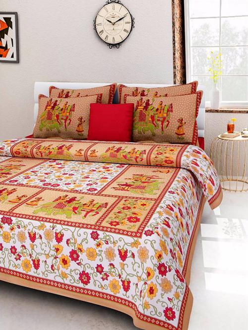 divy fusion fashion multicolored rajasthani printed double bedsheet with 2 matching pillow cover - 11630606 - Very Small Image - 1