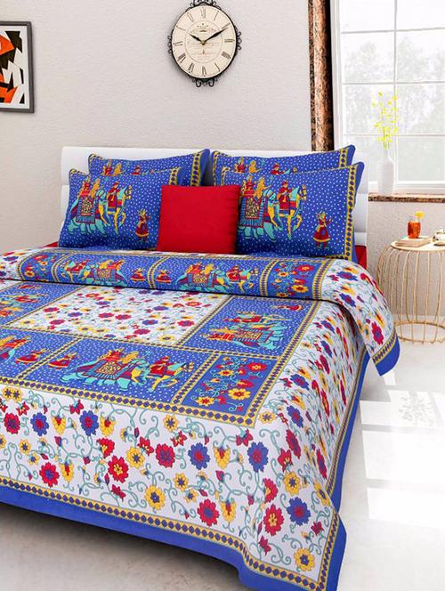 divy fusion fashion multicolored rajasthani printed double bedsheet with 2 matching pillow cover - 11630618 - Very Small Image - 1