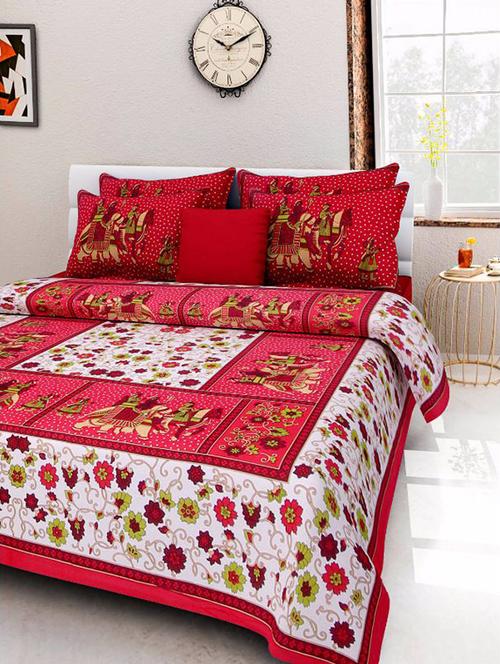 divy fusion fashion multicolored rajasthani printed double bedsheet with 2 matching pillow cover - 11630619 - Very Small Image - 1