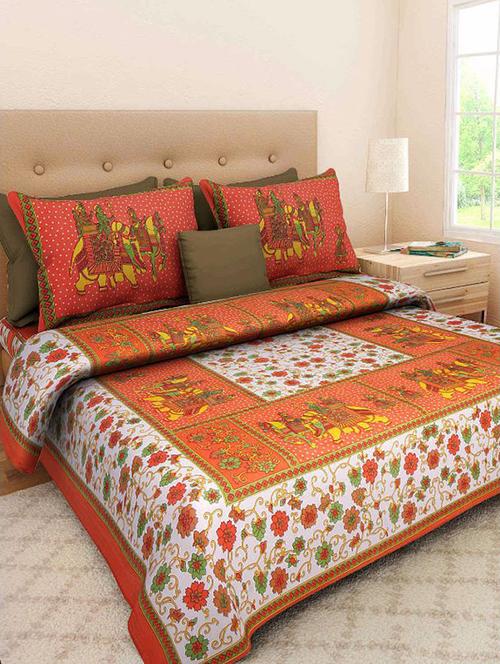 divy fusion fashion multicolored rajasthani printed double bedsheet with 2 matching pillow cover - 11630648 - Very Small Image - 1