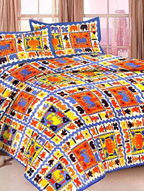 divy fusion fashion multicolored rajasthani printed double bedsheet with 2 matching pillow cover - 11630660 - Very Small Image - 1
