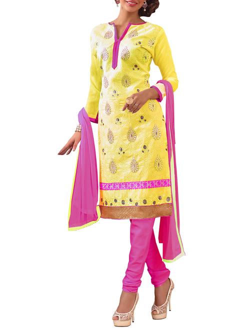 yellow cotton embroidered unstitched suit set - 11631427 - Very Small Image - 1