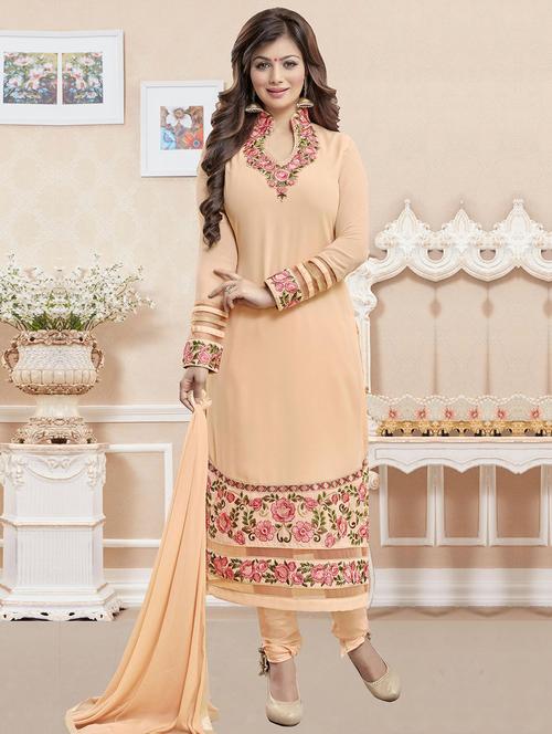 beige georgette embroidered unstitched suit set - 11631442 - Very Small Image - 1