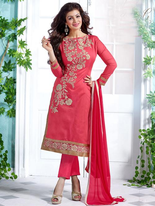 peach cotton embroidered unstitched suit set - 11631448 - Very Small Image - 1