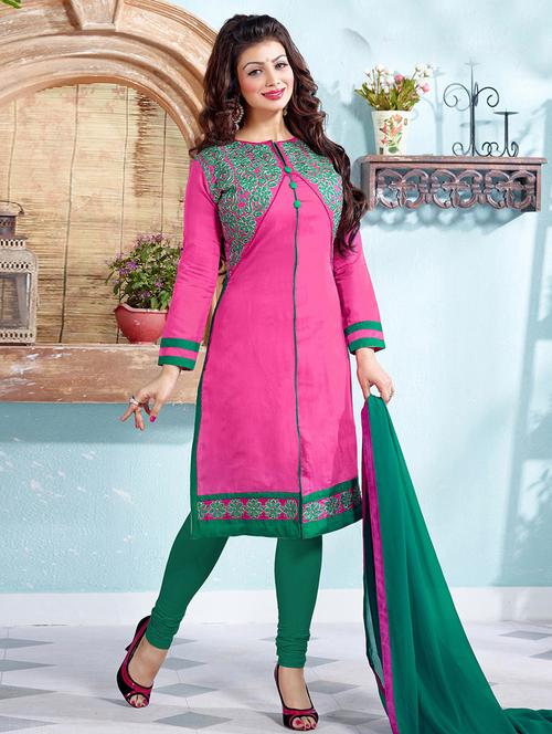 pink cotton embroidered unstitched suit set - 11631453 - Very Small Image - 1