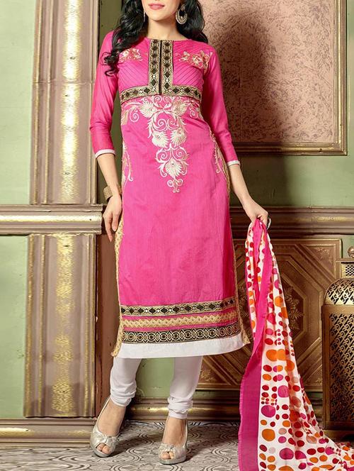 pink cotton embroidered unstitched suit set - 11631476 - Very Small Image - 1