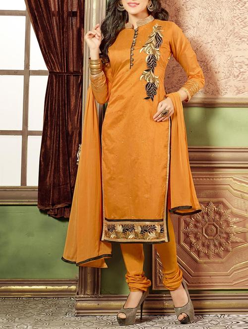 orange cotton embroidered unstitched suit set - 11631478 - Very Small Image - 1