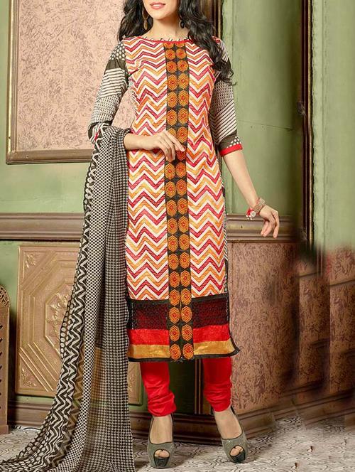 multicoloured cotton printed unstitched suit set - 11631480 - Very Small Image - 1