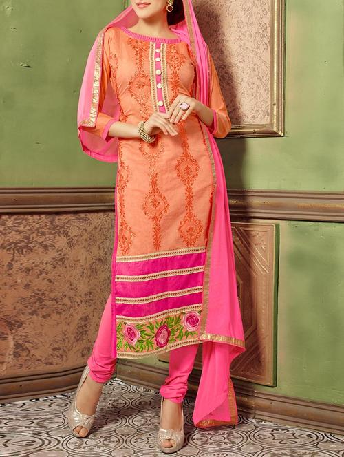 orange cotton embroidered unstitched suit set - 11631485 - Very Small Image - 1