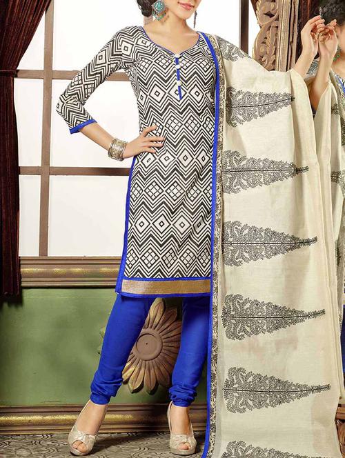 beige cotton printed unstitched suit set - 11631486 - Very Small Image - 1