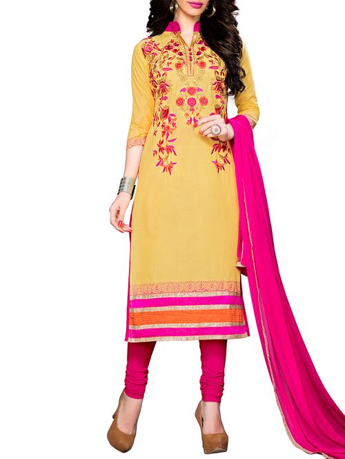 yellow cotton embroidered unstitched suit set - 11631494 - Very Small Image - 1