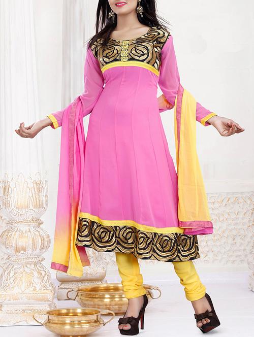 pink georgette embroidered unstitched anarkali suit set - 11631503 - Very Small Image - 1