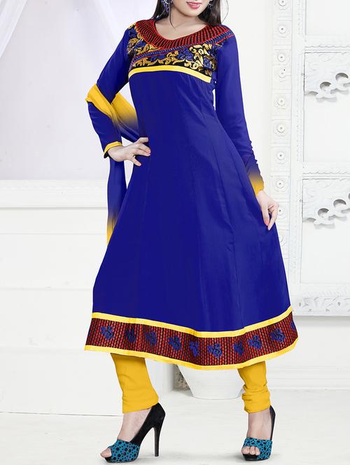 dark blue georgette embroidered unstitched suit set - 11631515 - Very Small Image - 1