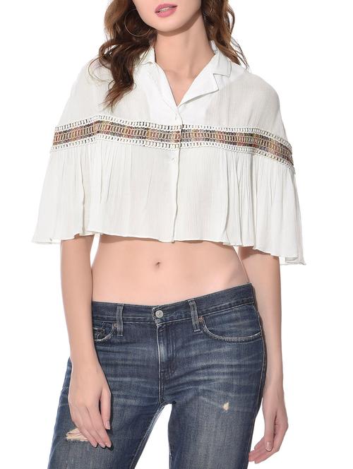 white rayon shirt crop top - 11631688 - Very Small Image - 1