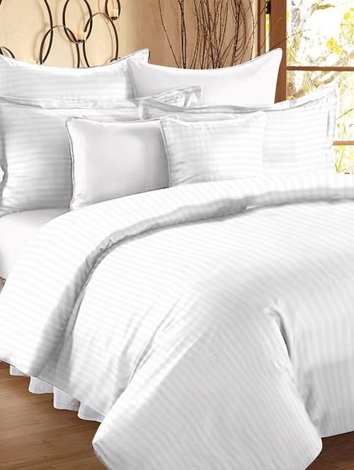 ahmedabad cotton premium sateen striped fitted king size bedsheet with 2 pillow covers - 80 x 72 inches - white - 11631965 - Very Small Image - 1