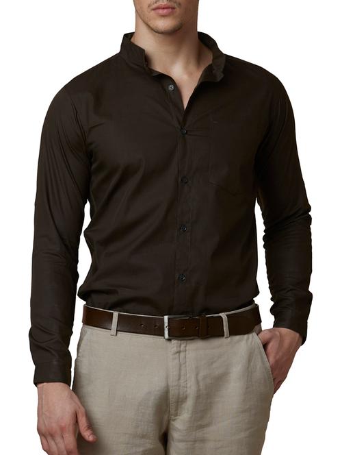 solid brown cotton formal shirt - 11632499 - Very Small Image - 1