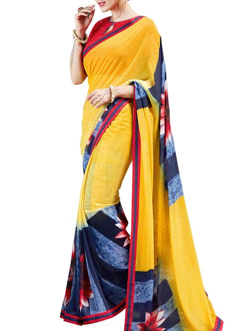 yellow georgette printed saree - 11632503 - Very Small Image - 1