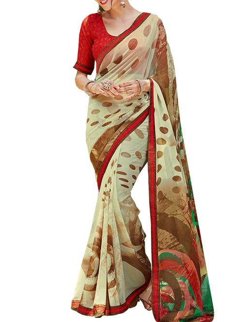 beige georgette printed saree - 11632512 - Very Small Image - 1