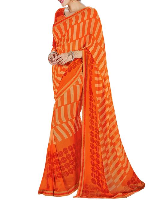 orange georgette printed saree - 11632513 - Very Small Image - 1