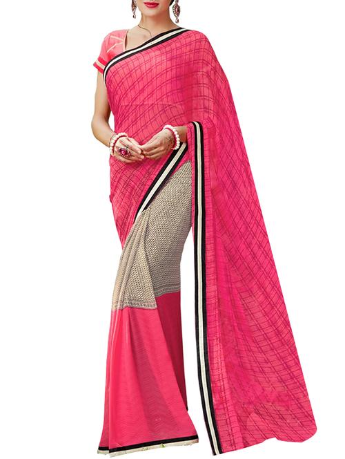 pink georgette printed saree - 11632514 - Very Small Image - 1