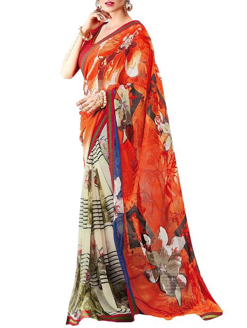 orange georgette printed saree - 11632516 - Very Small Image - 1
