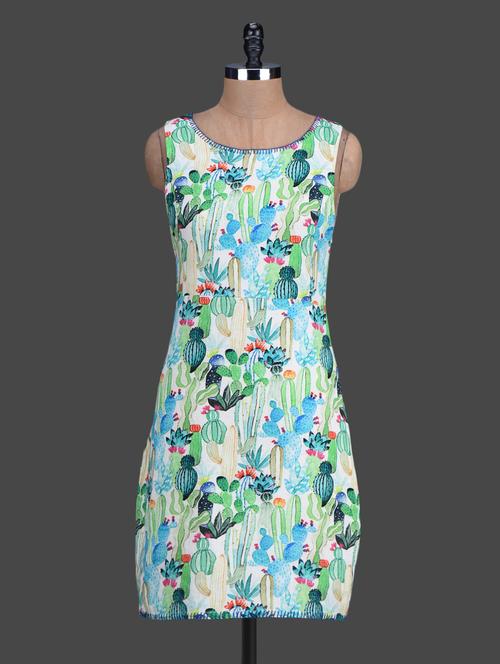 green and blue printed linen sleeveless dress - 1164529 - Very Small Image - 1